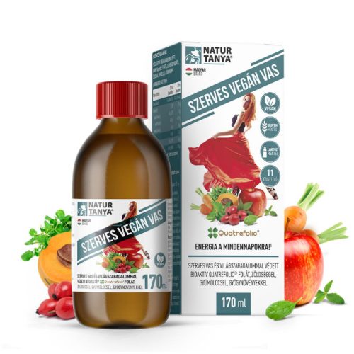 Natur Tanya® SZERVES VEGÁN VAS szirup - Szerves vas, világszabadalommal védett bioaktív Quatrefolic® folát + 9 zöldség, gyümölcs, gyógynövény
